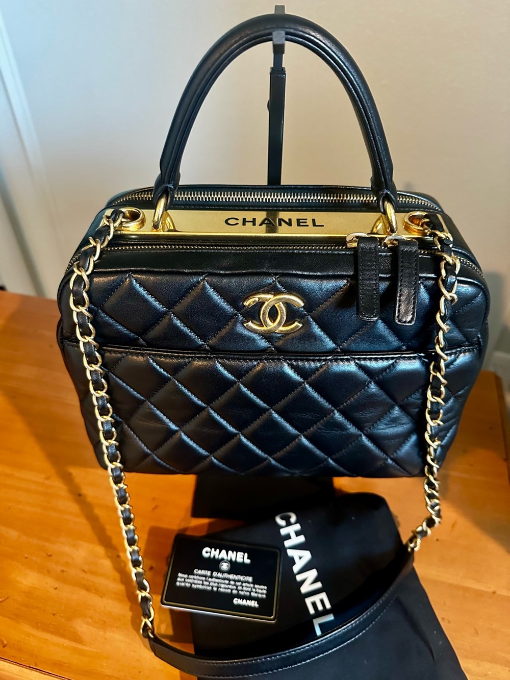 Chanel Lambskin Quilted Leather Trendy "CC" Bowling Bag with Gold Hardware